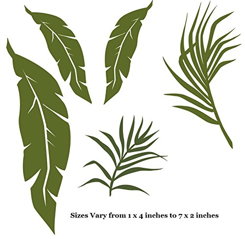5 pcs Tropical Palm Tree Leaf Leaves Palms Fronds Island Beach Ocean Sea Removable Peel Self Stick Adhesive Vinyl Decorative Wall Decal Sticker Art Room Home Decor