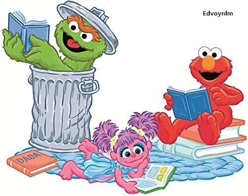 Elmo Abby Oscar Decal Book Reading Read Books Sesame Street Removable Wall Sticker Peel Self Stick Adhesive Art Home Kids Room Decor Vinyl Decoration Nursery Library