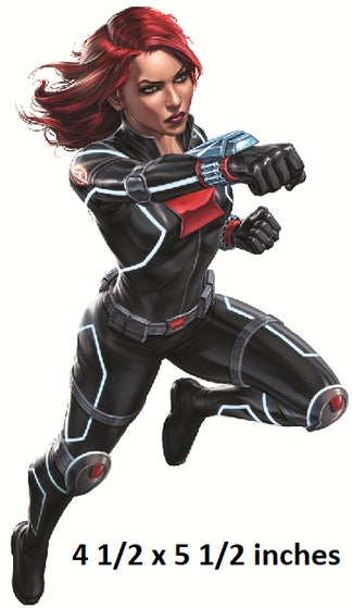 Superhero character in black and red suit with red hair on a white background