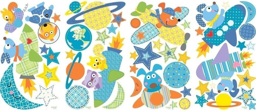Lunarland Rocket Dog 51 Big Wall Decals Blue Space Ship Planets Room Decor Stickers New