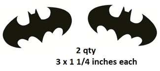 Two black bat-shaped logos on a white background with text indicating quantity and size.