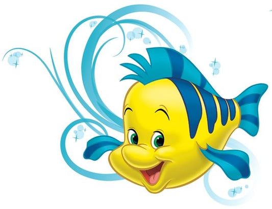 6 Inch Flounder Wall Decal Mermaid Blue Yellow Fish Removable Peel Self Stick Sticker Art Home Kids Girls Room Decor Decoration - 6 by 4 1/2 inches