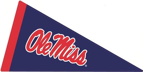12 Inch Pennant Flag Decal University of Mississippi Ole Miss U of M Logo MS Removable Wall Sticker Art NCAA Home Room Decor 12 by 6 1/2 Inches