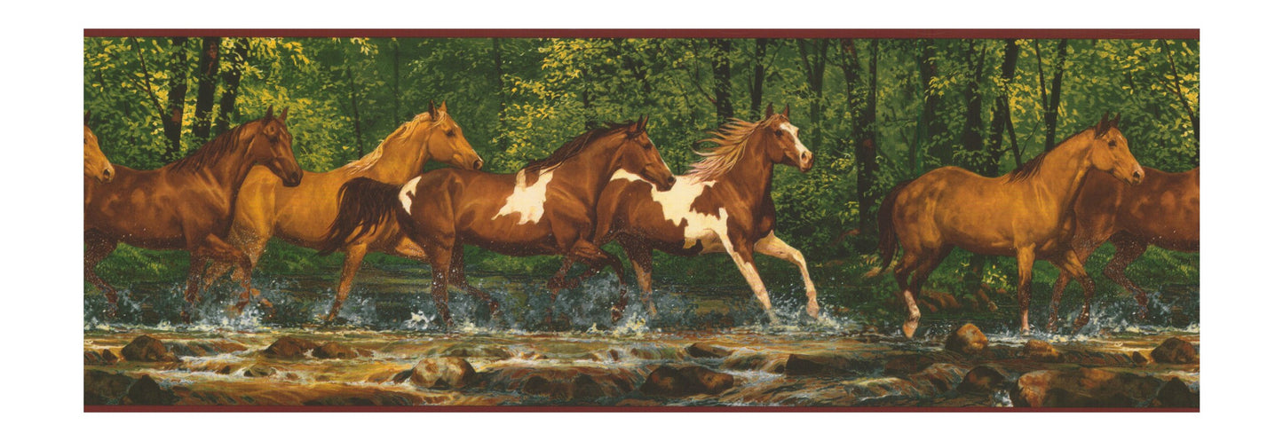 York Wallcoverings Lake Forest Lodge Running Horses Border