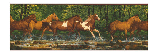 York Wallcoverings Lake Forest Lodge Running Horses Border