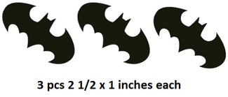 Three bat-shaped decals with dimensions listed below.
