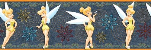 Blue Mountain Wallcoverings DF059261BFP Tinker Bell Denim Prepasted Wall Border