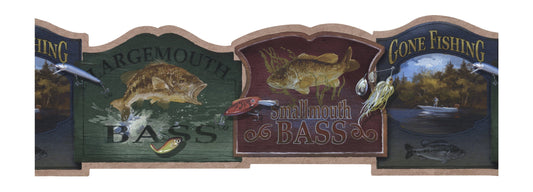 York Wallcoverings Lake Forest Lodge Bass Fishing Signs Border