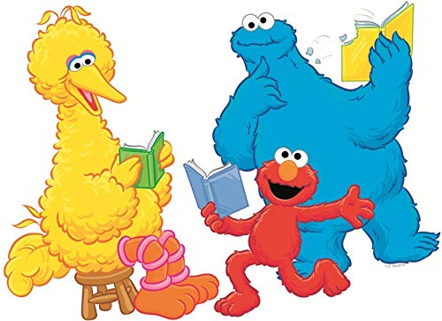 9 Inch Elmo Cookie Monster Big Bird Decal Book Reading Read Books Removable Wall Sticker Peel Self Stick Adhesive Art Home Kids Room Decor Vinyl Decoration Nursery Library 9 by 6 inch