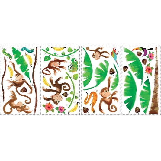 RoomMates RMK1676SCS Monkey Business Peel and Stick Wall Decals, Brown