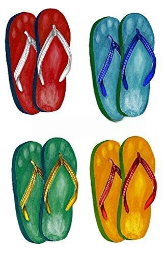 3 Inch Beach Flip Flops Sandals Thongs 4 pcs Tropical Island Removable Peel Self Stick Adhesive Vinyl Decorative Wall Decal Sticker Art Room Home Decor 2 x 3 inches Tall