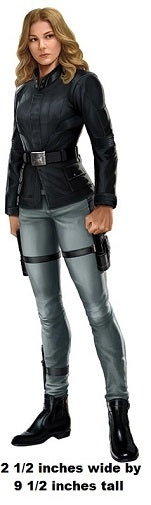 Character in a black and gray outfit with a belt and boots on a white background