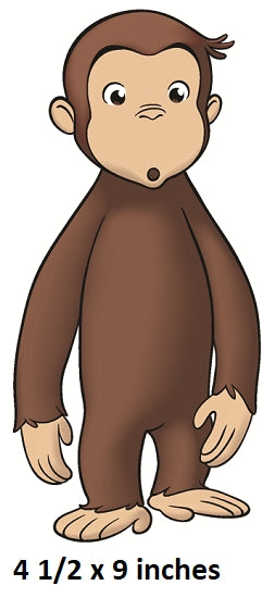 Cartoon monkey character with text indicating size