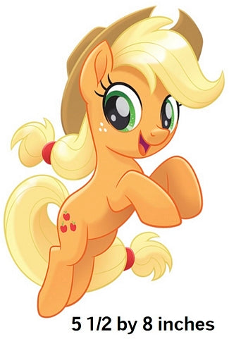 Cartoon pony with blonde hair and green eyes on a white background