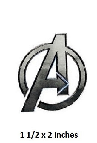 Avengers logo on a white background with text indicating size.