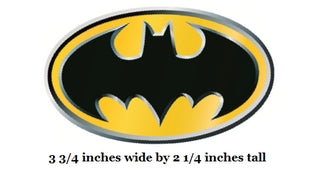 Batman logo emblem with dimensions displayed