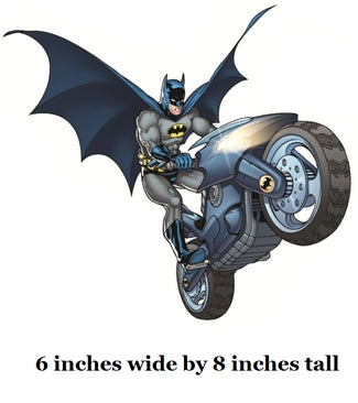 Cartoon character on a motorcycle with dimensions indicated