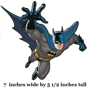 Cartoon depiction of a superhero in a dynamic pose with text indicating dimensions.