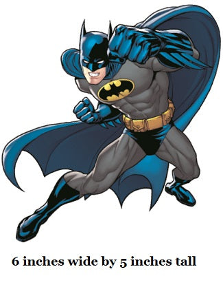 Cartoon depiction of a superhero in a dynamic pose with text indicating size.