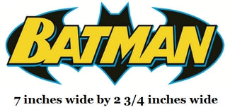 Batman logo with text indicating size