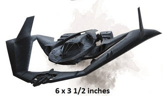 Black jet plane on a white background with dimensions indicated.