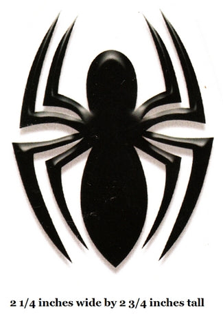 Black spider symbol on a white background