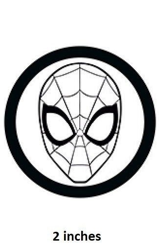Spider-Man mask logo with a black circle and '2 inches' text below