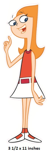 Cartoon character with red hair and a red dress on a white background