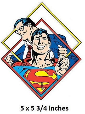 Superman graphic with a diamond-shaped border and text indicating size.
