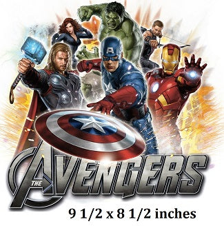 Avengers movie poster with characters and logo, featuring text about dimensions.