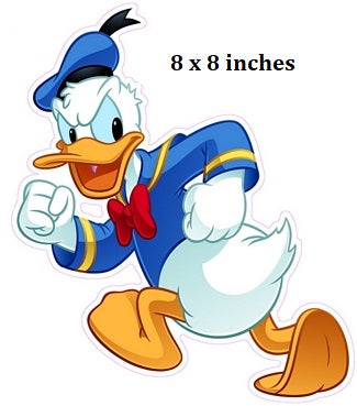Cartoon character in a blue outfit with a red bow tie, standing on a white background.