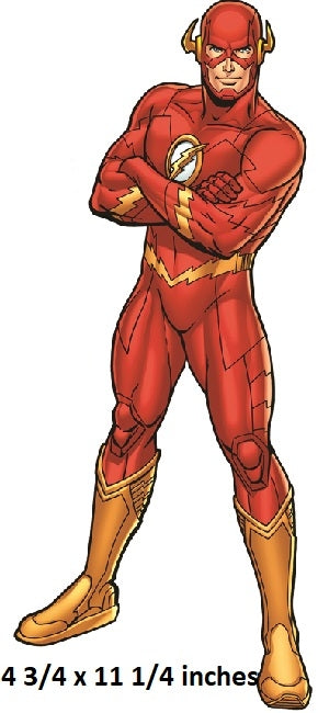 Superhero in red and gold costume with arms crossed on a white background