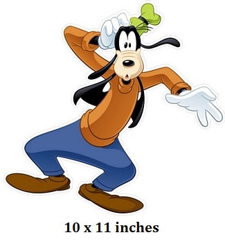 Cartoon character in a dynamic pose with text indicating size