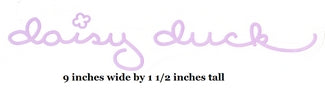 Text 'dairy duck' in a stylized font with dimensions provided.
