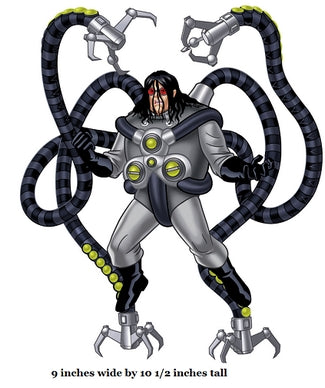 Comic book character with mechanical tentacles and gauntlets on a white background