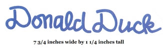 Text 'Donald Duck' in blue with dimensions below
