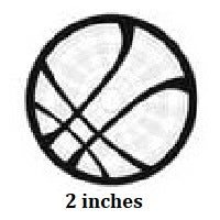 Basketball icon with size label '2 inches' on a white background