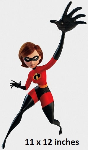 Animated character in a superhero costume with text indicating size '11 x 12 inches'.