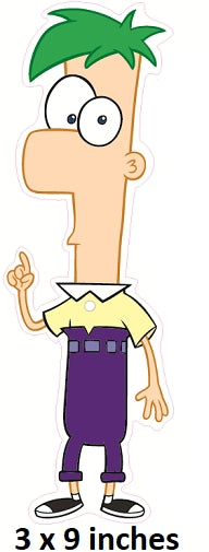 Cartoon character with green hair, yellow shirt, and purple pants on a white background