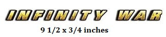 Logo for 'Infinity War' with text indicating size.
