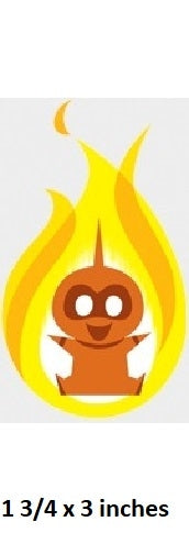 Cartoon character with flames on a white background