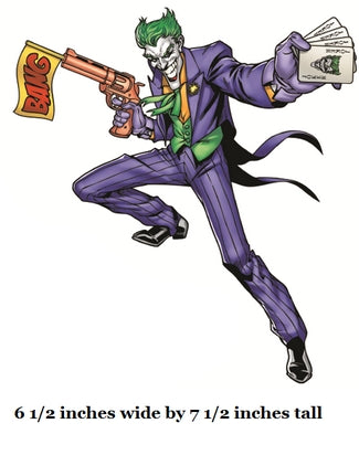 Cartoon depiction of a character in a purple suit with an axe and money, with text indicating size.