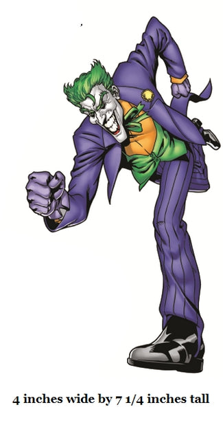 Statue of the Joker in a purple suit with green hair and face, on a white background.