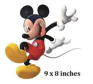 Cartoon character in red shirt and yellow shoes with text '9 x 8 inches' on a white background