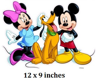 Cartoon characters standing together with text indicating size '12 x 9 inches'.