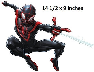 Superhero character in a dynamic pose with dimensions displayed