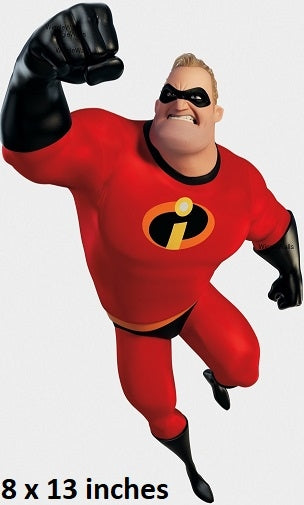 Superhero character in a red costume with a black fist raised on a white background
