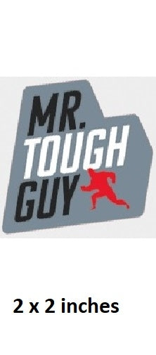 Sticker with 'MR. TOUGH GUY' text and a red silhouette of a person on a gray background.