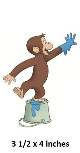 Cartoon monkey on a bucket with text indicating size