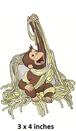 Cartoon monkey with spaghetti, 3x4 inches